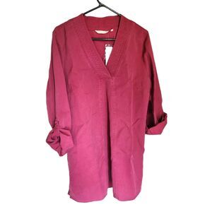 Soft Surroundings Womens L Top Maelle Tunic Berry 3/4 Roll Tab Sleeve NWT